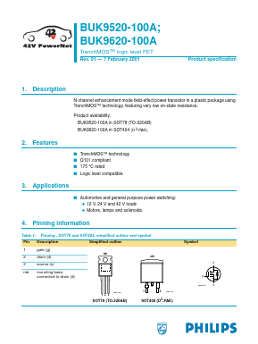 BUK9520-100A Datasheet PDF Philips Electronics