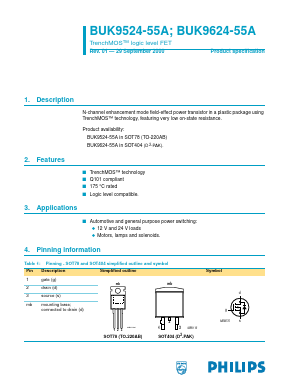 BUK9524-55A Datasheet PDF Philips Electronics