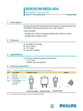 BUK9604-40A Datasheet PDF Philips Electronics