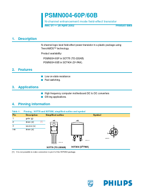 PSMN004-60B Datasheet PDF Philips Electronics