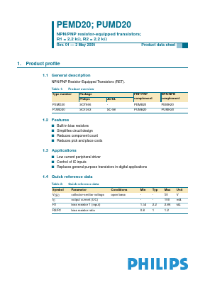 PUMD20 Datasheet PDF Philips Electronics