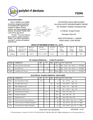 F2046 Datasheet PDF Polyfet RF Devices
