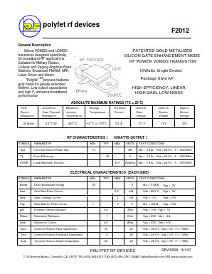 F2012 Datasheet PDF Polyfet RF Devices
