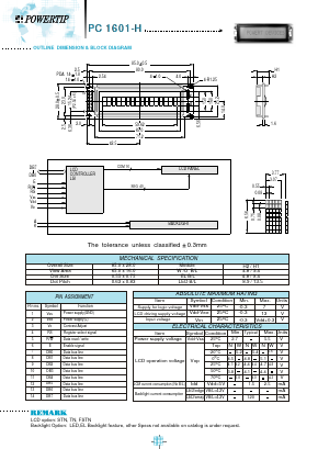 PC1601-H Datasheet PDF Powertip Technology
