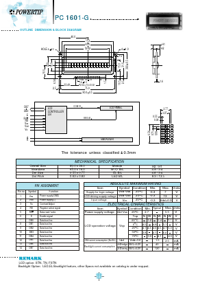 PC1601-G Datasheet PDF Powertip Technology