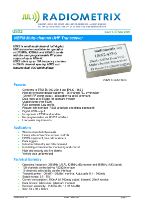 USX2-433-5 Datasheet PDF Radiometrix Ltd
