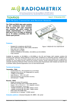 RX2G-433-15-5V Datasheet PDF Radiometrix Ltd