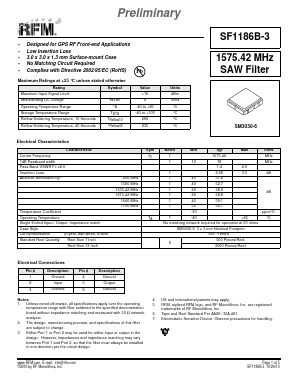 SF1186B-3 Datasheet PDF RF Monolithics, Inc