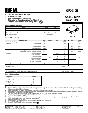 SF2039B Datasheet PDF RF Monolithics, Inc