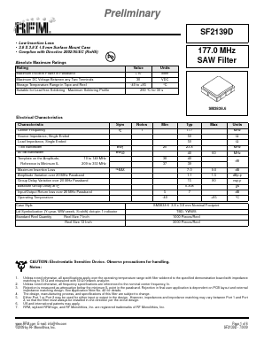 SF2139D Datasheet PDF RF Monolithics, Inc