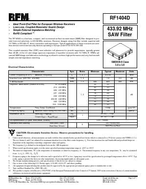 RF1404D Datasheet PDF RF Monolithics, Inc