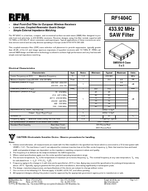RF1404C Datasheet PDF RF Monolithics, Inc