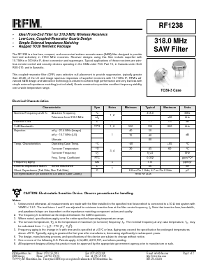RF1238 Datasheet PDF RF Monolithics, Inc