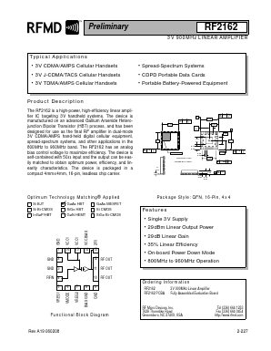RF2162PCBA Datasheet PDF RF Micro Devices