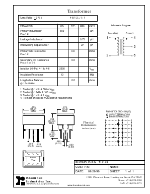 T-1149 Datasheet PDF Rhombus Industries Inc.