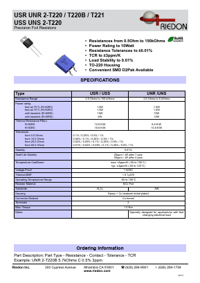 UNR2-T220 Datasheet PDF Riedon Powertron