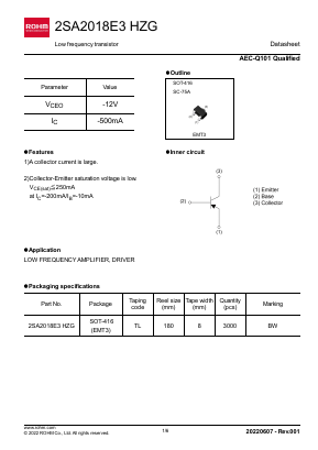 2SA2018E3HZG Datasheet PDF ROHM Semiconductor