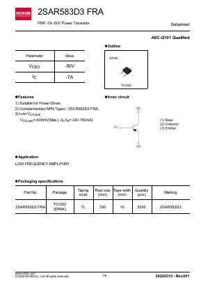 2SAR583D3FRA Datasheet PDF ROHM Semiconductor