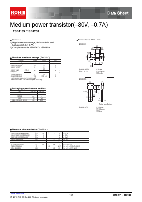 2SB1189 Datasheet PDF ROHM Semiconductor