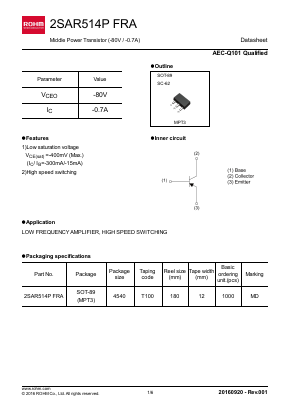 2SAR514PFRA Datasheet PDF ROHM Semiconductor