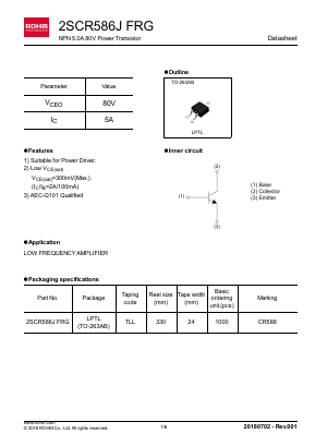 2SCR586JFRG Datasheet PDF ROHM Semiconductor