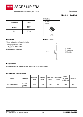 2SCR514PFRA Datasheet PDF ROHM Semiconductor