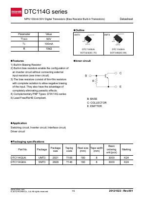 DTC114G Datasheet PDF ROHM Semiconductor