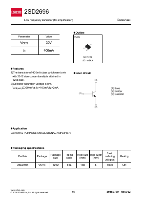 2SD2696 Datasheet PDF ROHM Semiconductor