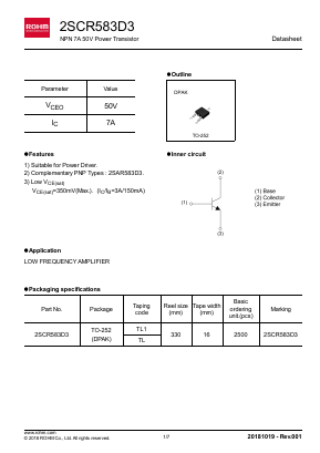 2SCR583D3 Datasheet PDF ROHM Semiconductor