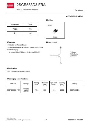 2SCR583D3FRA Datasheet PDF ROHM Semiconductor