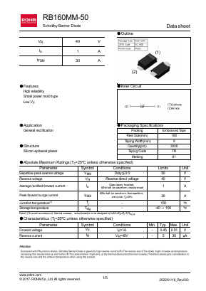RB160MM-50 Datasheet PDF ROHM Semiconductor