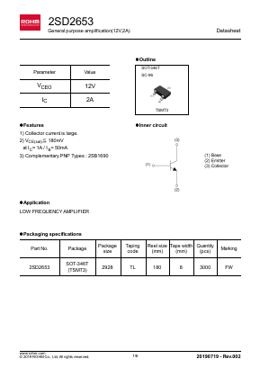 2SD2653TL Datasheet PDF ROHM Semiconductor