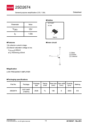 2SD2674TL Datasheet PDF ROHM Semiconductor