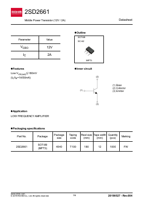 2SD2661 Datasheet PDF ROHM Semiconductor