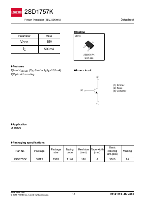2SD1757K Datasheet PDF ROHM Semiconductor
