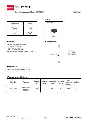 2SD2701 Datasheet PDF ROHM Semiconductor