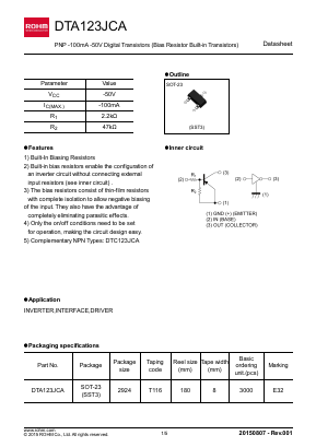 DTA123JCA Datasheet PDF ROHM Semiconductor