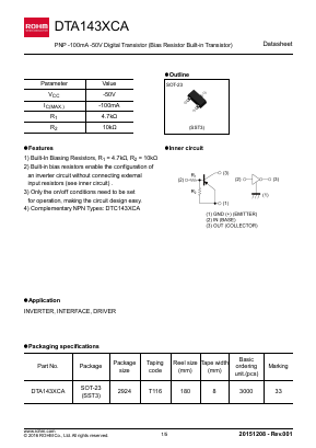 DTA143XCA Datasheet PDF ROHM Semiconductor