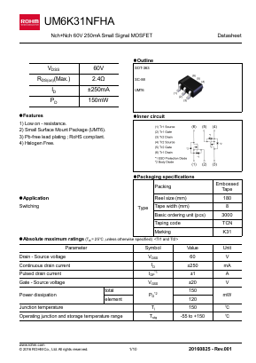 UM6K31NFHATCN Datasheet PDF ROHM Semiconductor