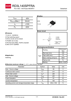 RD3L140SPFRA Datasheet PDF ROHM Semiconductor