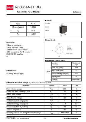 R8008ANJFRG Datasheet PDF ROHM Semiconductor