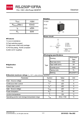 RSJ250P10FRA Datasheet PDF ROHM Semiconductor