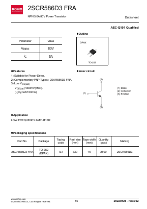 2SCR586D3FRA Datasheet PDF ROHM Semiconductor