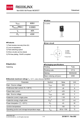 R6006JNX Datasheet PDF ROHM Semiconductor
