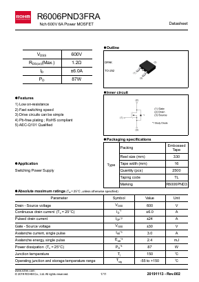 R6006PND3FRA Datasheet PDF ROHM Semiconductor