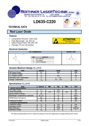 LD635-C220 Datasheet PDF Roithner LaserTechnik GmbH