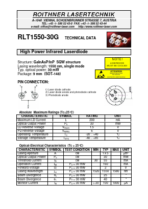 RLT1550-30G Datasheet PDF Roithner LaserTechnik GmbH