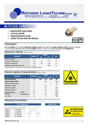 RLT1310-20MGS Datasheet PDF Roithner LaserTechnik GmbH