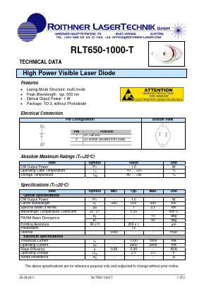 RLT650-1000-T Datasheet PDF Roithner LaserTechnik GmbH