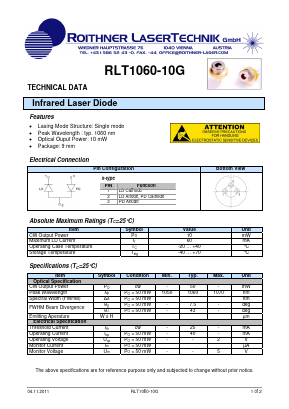 RLT1060-10G Datasheet PDF Roithner LaserTechnik GmbH